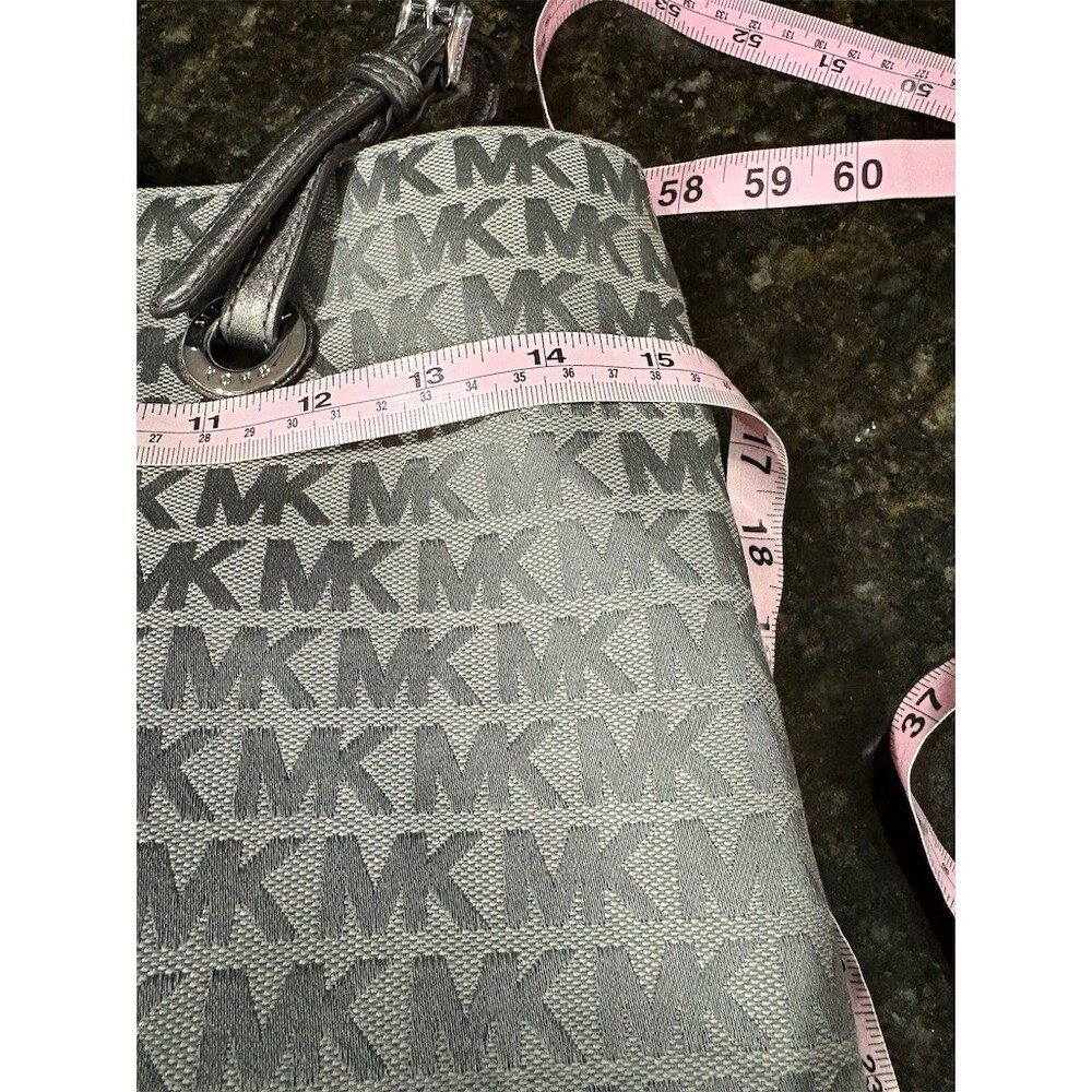 Michael Kors Tote Bag Womens Large Gray MK Logo Monogram Silver Hardware COA - Picture 2 of 10